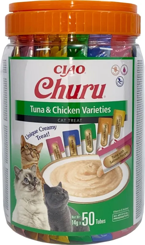 INABA Cat Churu Varieties Tuna Chicken - kremowe przysmaki dla kotów z tuńczykiem i kurczakiem 50x14g Kup teraz