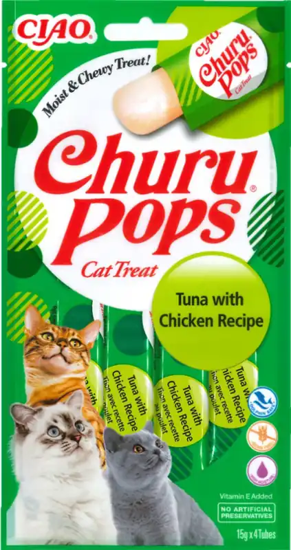 Darmowy zwrot INABA CHURU Pops Tuna with Chicken 4x15g - przysmak dla kota w postaci galaretki
