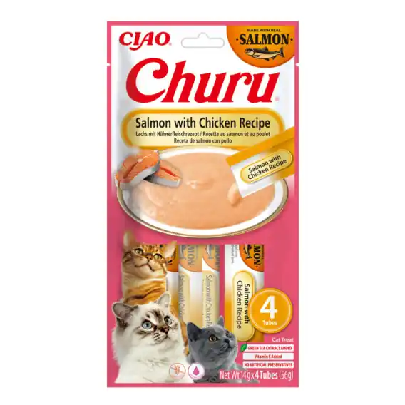 INABA CHURU Salmon Chicken - kremowe przysmaki dla kotów łosoś kurczak 4x14g Taniej