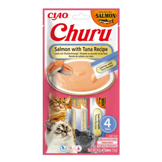 INABA CHURU Salmon Tuna - kremowe przysmaki dla kotów łosoś tuńczyk 4x14g Nowość