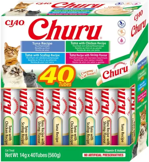 INABA Cat Churu Varieties Seafood - kremowe przysmaki dla kotów z owocami morza 40x14g Rabat