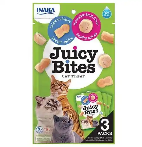 Taniej INABA JUICY BITES Wilgotne przysmaki dla kota (3 pack) - domowy rosół & kalmary