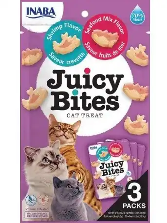 INABA JUICY BITES Wilgotne przysmaki dla kota (3 pack) - krewetki & owoce morza Hit sprzedaży
