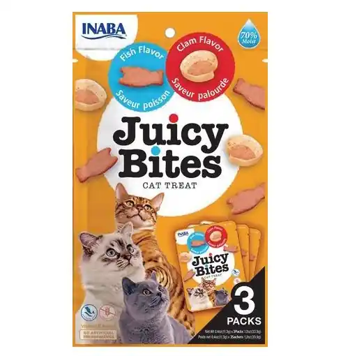 Wysoka jakość INABA JUICY BITES Wilgotne przysmaki dla kota (3 pack) - ryba & małże