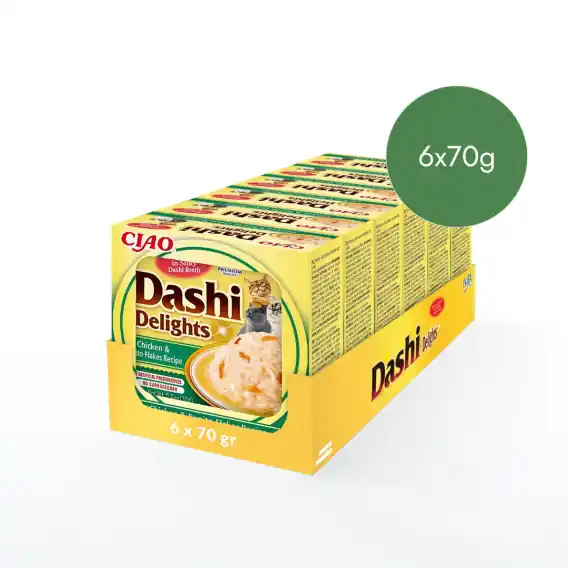 Zestaw Inaba Dashi Delights kurczak z płatkami tuńczyka Bonito 6x70g Oferta czasowa