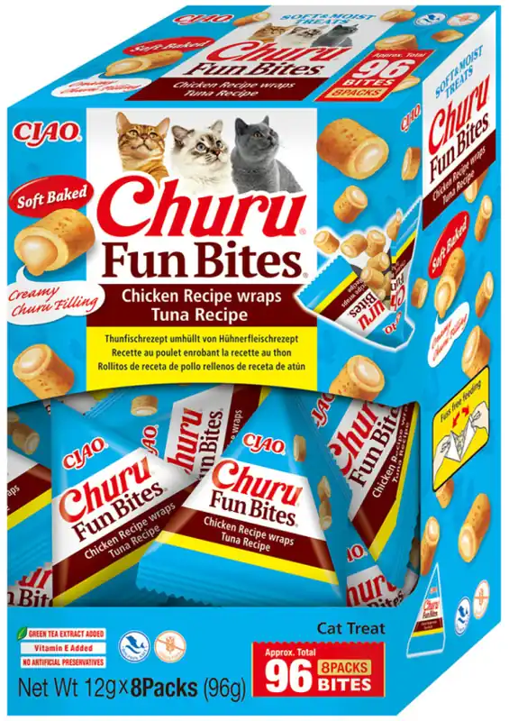 INABA Cat Fun Bites CHICKEN & TUNA 8x12g - przysmaki dla kota 96g Dostępne od ręki