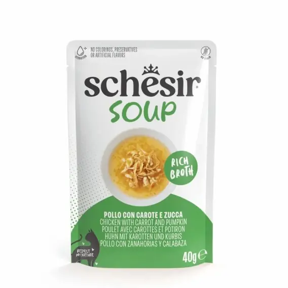 Bezpieczne zakupy Schesir Soup zupa dla kota kurczak z dynią w bulionie 40g