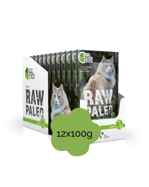 RAW PALEO ADULT CAT GAME zestaw 12x100g - mokra karma dla kotów dorosłych dziczyzna Ostatnie sztuki