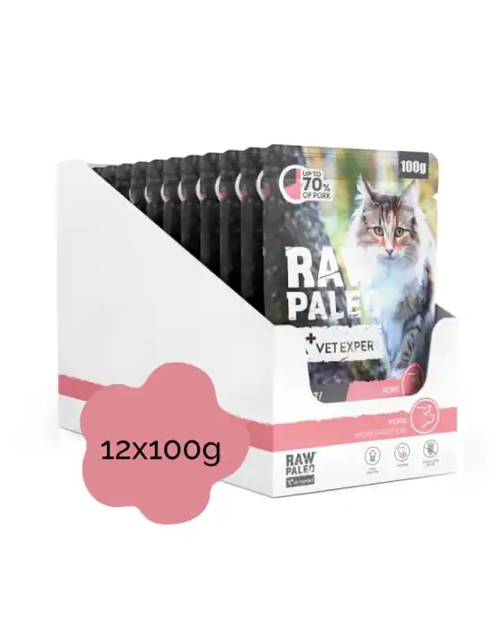 Nowość RAW PALEO ADULT CAT PORK zestaw 12x100g - mokra karma dla kotów dorosłych i sterylizowanych wieprzowina