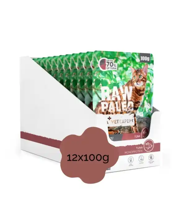 Ostatnie sztuki RAW PALEO ADULT CAT TUNA zestaw 12x100g - mokra karma dla kota tuńczyk