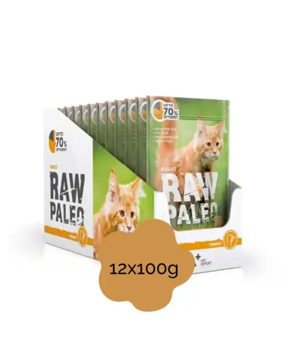 Darmowy zwrot RAW PALEO ADULT TURKEY zestaw 12x100g - mokra karma dla kotów indyk