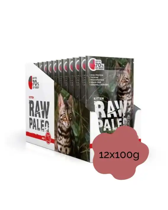 Tylko do końca tygodnia RAW PALEO KITTEN BEEF zestaw 12x100g - mokra karma dla kociąt wołowina