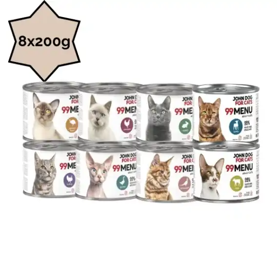 Wyprzedaż 99 MENU John Dog for Cats zestaw próbny dla kota 8x200g