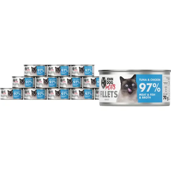 Oferta limitowana Zestaw John Dog for Cats Filety Tuńczyk i Kurczak 12x70g