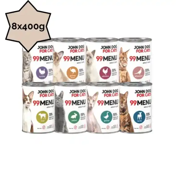 99 MENU John Dog for Cats zestaw próbny dla kota 8x400g Nie przegap