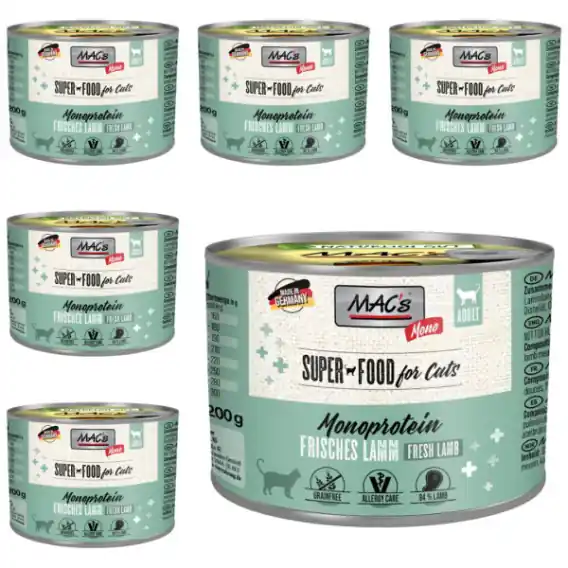 Zestaw MAC‘s MONO Superfood świeża jagnięcina karma mokra dla kotów 6x200g Wybór klientów
