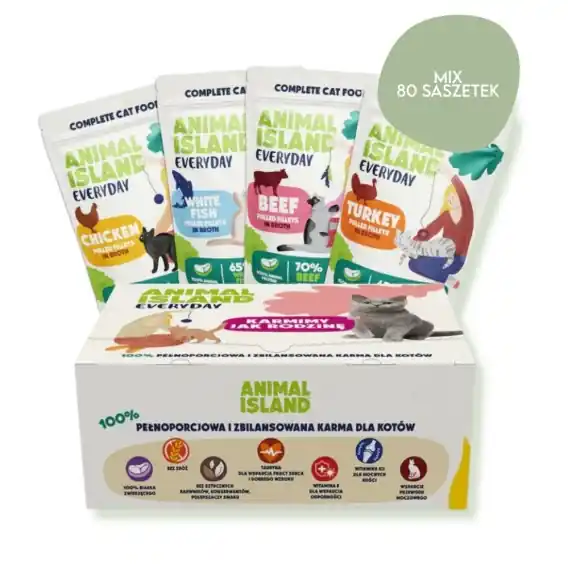 Animal Island 80PAK mix smaków - karma mokra dla kota 80x85g Ograniczona ilość