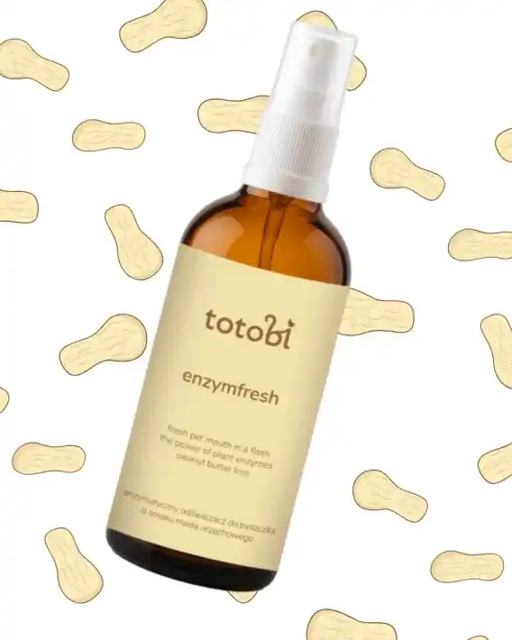 Totobi Enzymfresh Peanut Kiss - enzymatyczny odświeżacz do pyszczka dla psa i kota o smaku masła orzechowego 100ml Łatwy zwrot