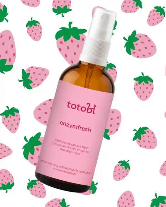 Oferta czasowa Totobi Enzymfresh Strawberry Kiss - enzymatyczny odświeżacz do pyszczka dla psa i kota o smaku truskawki 100ml