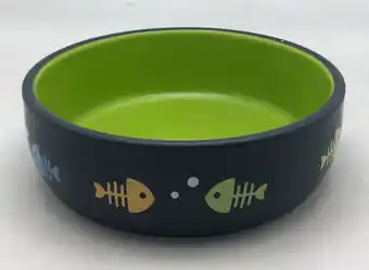 Yarro Rybki miska ceramiczna dla kota, czarna z zielonym środkiem 13x4cm Tani