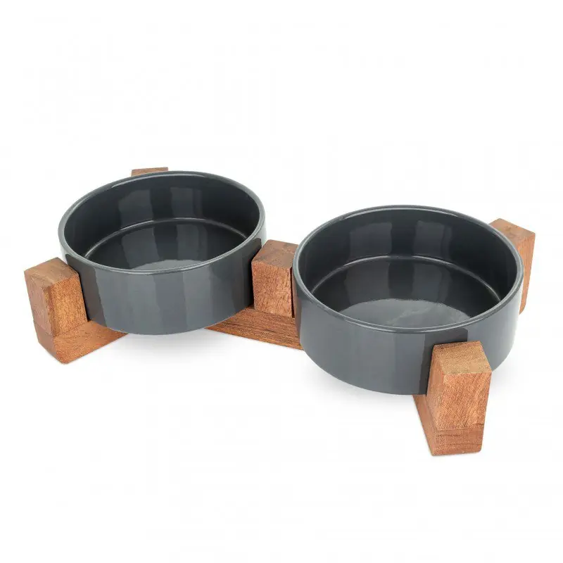 Barry King Zestaw 2 ceramicznych misek na drewnianym stojaku 12cm Premium