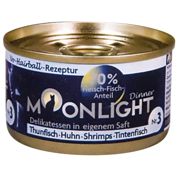 Nie przegap Moonlight Dinner Nr 3 - Tuńczyk, kurczak, krewetki i kałamarnica w sosie własnym 80g