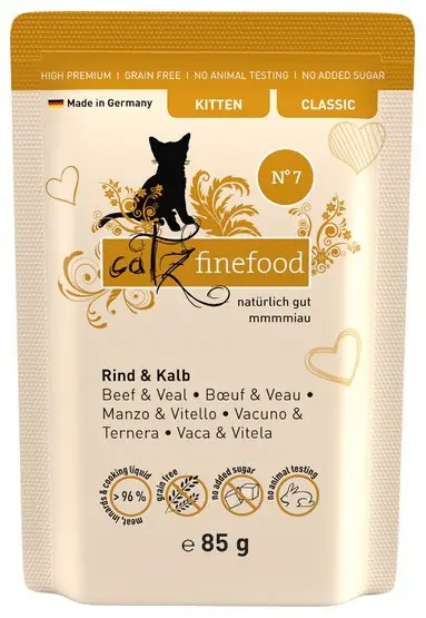 Catz Finefood Kitten N.07 Wołowina i cielęcina saszetka 85g Darmowy zwrot