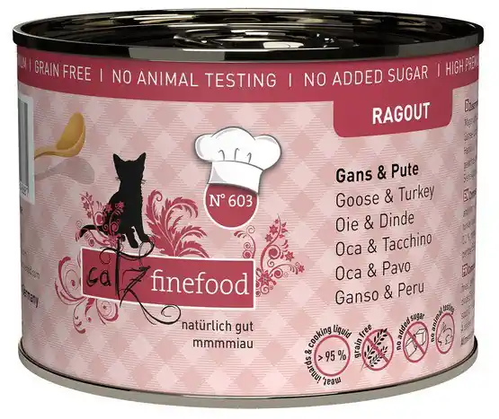 Hit cenowy Catz Finefood Ragout N.603 Gęś i Indyk kąski w pysznym sosie puszka bez zbóż