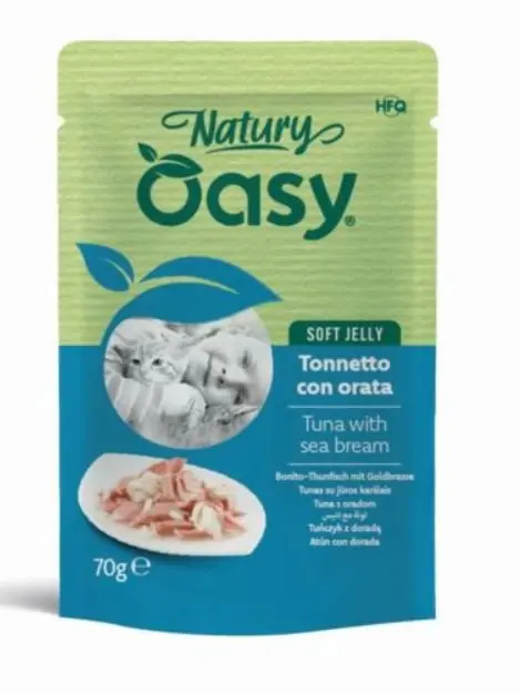 Oasy Natury tuńczyk z doradą naturalna mokra karma w delikatnej galaretce saszetka 85g Nowy