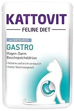 Kattovit Feline Diet Gastro na zaburzenia żołądkowo jelitowe u kotów kaczka i ryż saszetka 85g Ograniczona ilość