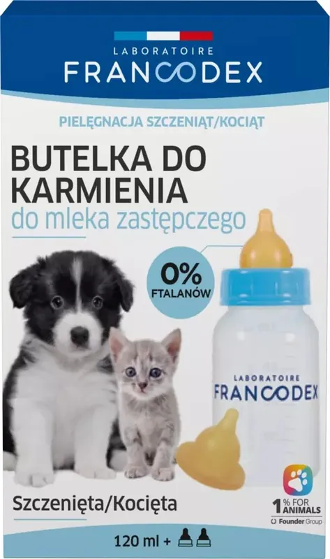 Bezpieczne zakupy Francodex Butelka + 2 smoczki do karmienia szczeniąt i kociąt 120ml