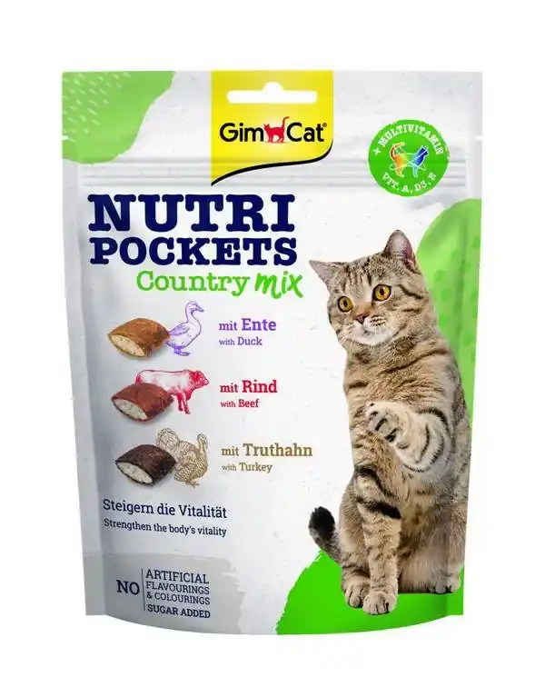 Gimcat Nutri Pockets Country Mix chrupiące poduszeczki wypełnione pysznym kremem 150g Nowy