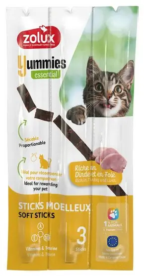 Wyjątkowa oferta Zolux Yummies Miękki przysmak dla kota - Pałeczki Indyk & Wątróbka 3x5g