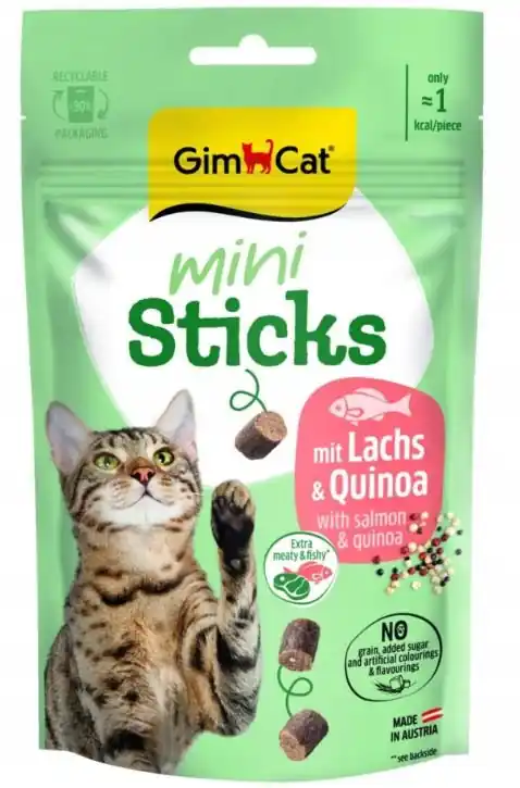GimCat Sticks Mini Mini kabanosy dla kota Łosoś i komosa 50g Szybka wysyłka