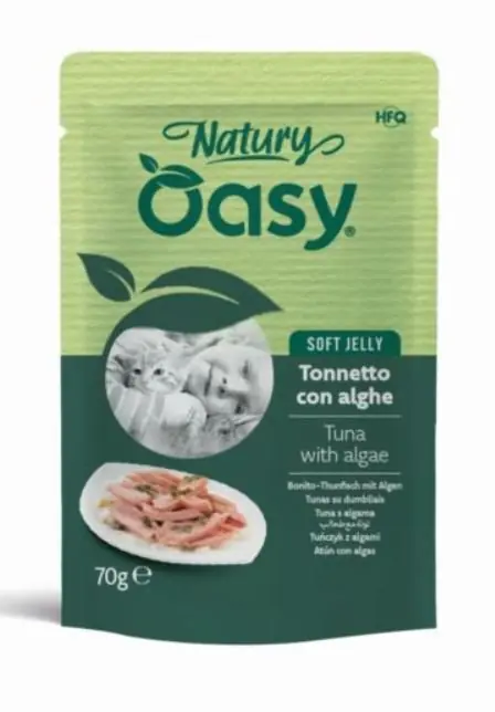 Oasy Natury tuńczyk z algami naturalna mokra karma w delikatnej galaretce saszetka 85g Do wyczerpania zapasów