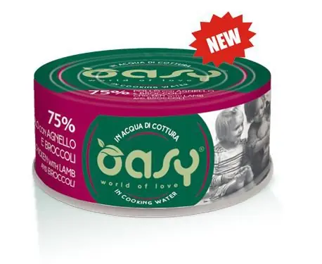 Łatwy zwrot Oasy More Love 70% kurczak z jagnięciną i brokułami puszka w bulionie 70g