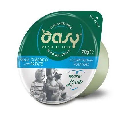 Wybór klientów Oasy Kot More Love Cup ryby oceaniczne z ziemniakami kubek w naturalnym sosie 80g