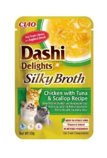 Niska cena Inaba Cat Dashi Delights Silky Chicken with Tuna and Scal karma z kurczakiem tuńczykiem i przegrzebkami saszetka 40g