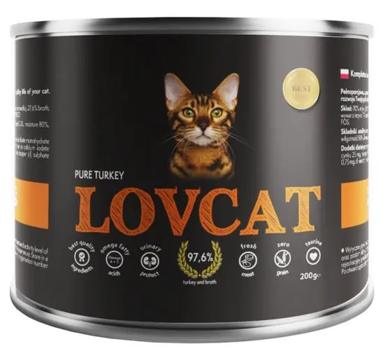 Lovcat Pure Turkey puszka z indykiem bez zbóż, glutenu i ziaren 70% mięsa dla kota Cena promocyjna