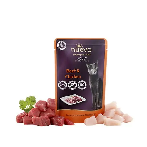 Tylko do końca tygodnia Nuevo Adult bez glutenu 72% mięsa z wołowiną i kurczakiem saszetka 85g
