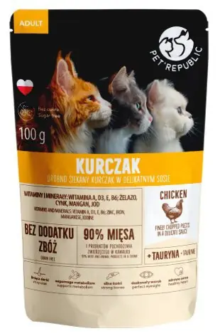 PetRepublic Kot Adult bezzbożowe saszetki w sosie dla dorosłych kotów 100g Oferta czasowa