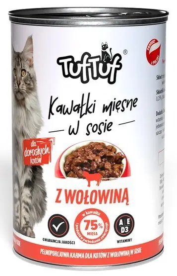 Łatwy zwrot TUF TUF Kawałki mięsne z wołowiną dla kota puszka 415g