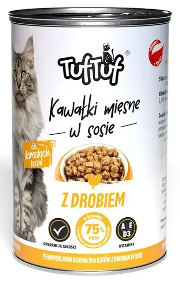 Zamów dziś TUF TUF Kawałki mięsne z drobiem dla kota puszka 415g