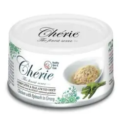 Dodaj do koszyka Cherie Skin Coat Karma dla kota pielęgnacja skóry i sierści kurczak ze szpinakiem w sosie 80g