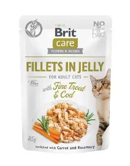 Niska cena! Brit Care Fillets in Jelly Choice Trout & Cod in Jelly Dorsz Pstrąg saszetka dla kota 85g Do wyczerpania zapasów