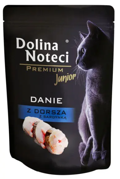 Tylko dziś Dolina Noteci Premium Kot Junior Danie z dorsza i sardynki bez zbóż saszetka w sosie 85g