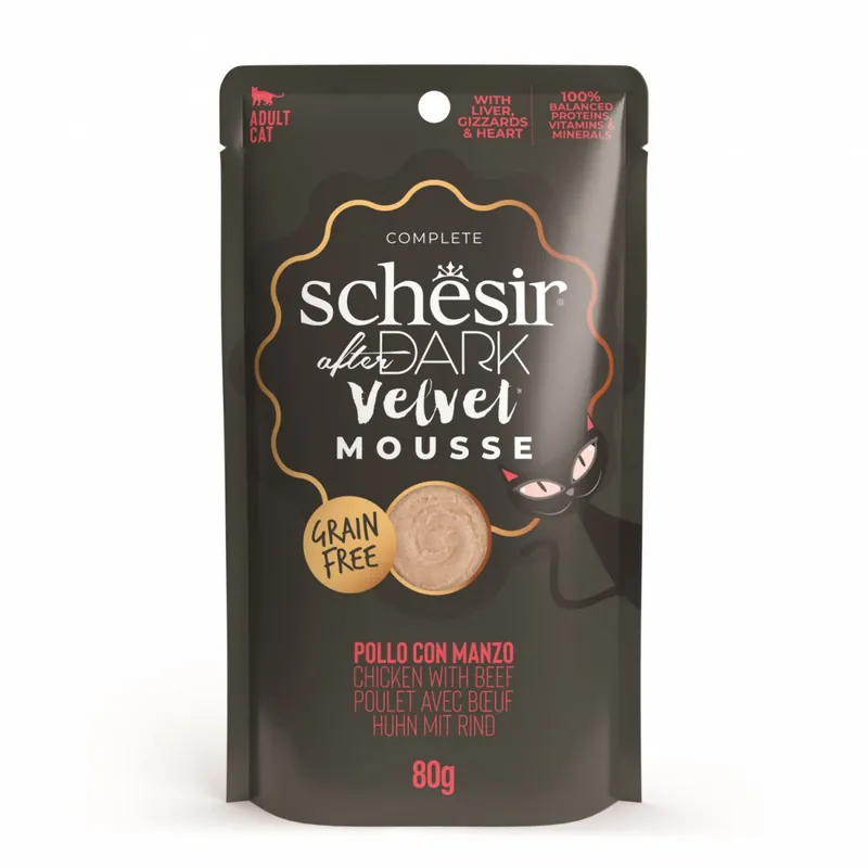 Okazja Schesir After Dark Velvet Mousse karma mokra dla kota kurczak z wołowiną 80g