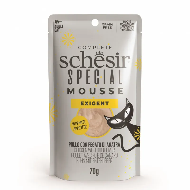 Schesir Special Mousse Exigen kurczak z wątróbką kaczą i jajkiem bezzbożowa karma mokra dla kota 70g Tylko dziś