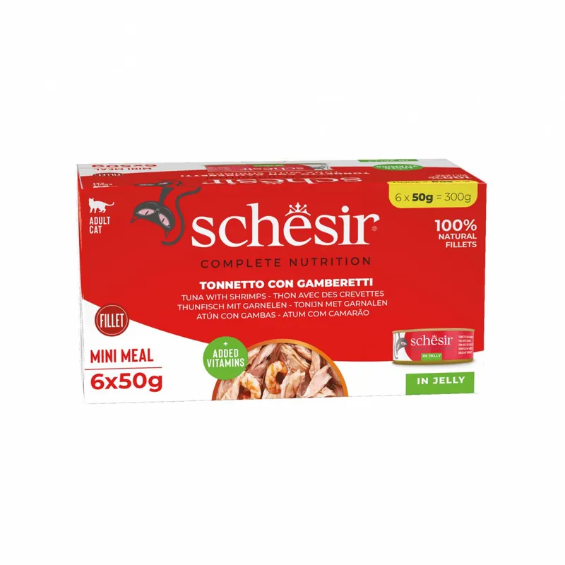 Schesir tuńczyk z krewetkami w galarecie 6x50g karma mokra dla kotów Tani