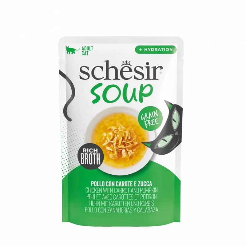 Okazja Schesir Soup karma mokra dla kotów zupa kurczak z dynią 40g